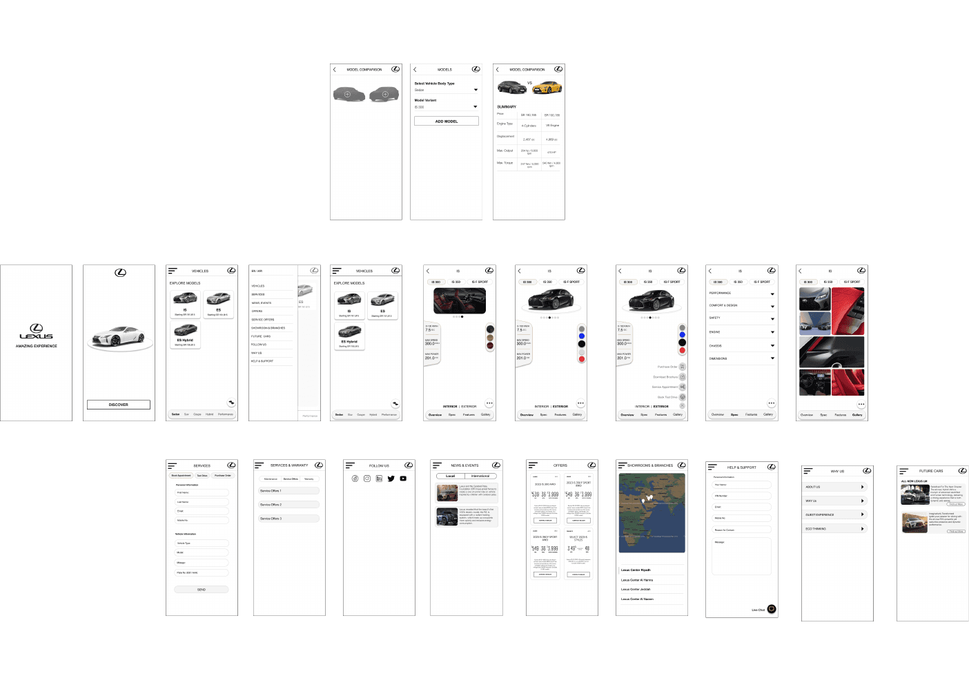 Lexus Saudi Arabia Mobile App — complete wireframe set